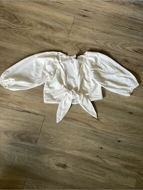 Madison White Tie-Front Puff Sleeve Crop Top